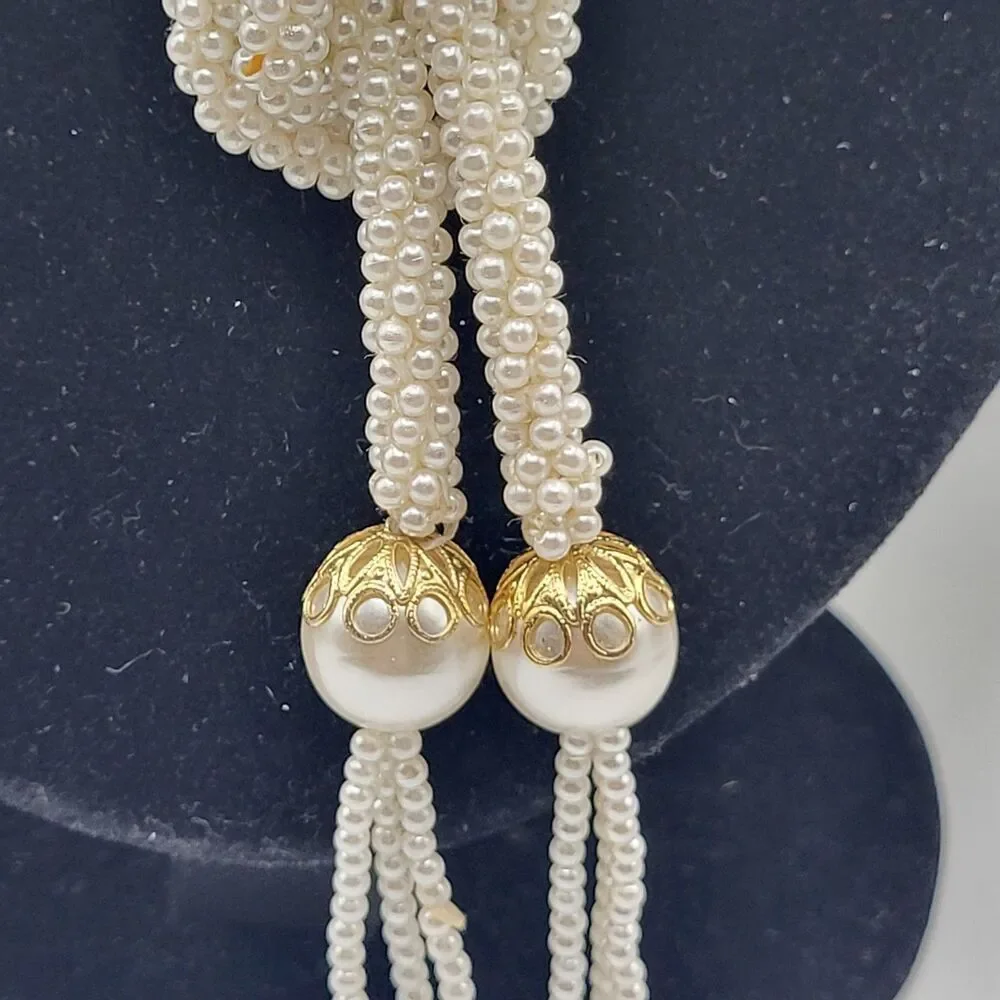 Extra Long Simulated Pearl Belt Bolo Lariat 57in